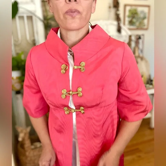 Vintage 1960’s Opera Jacket With Gold Knot Buttons Soft Pink Lining STUNNING Trench Coats